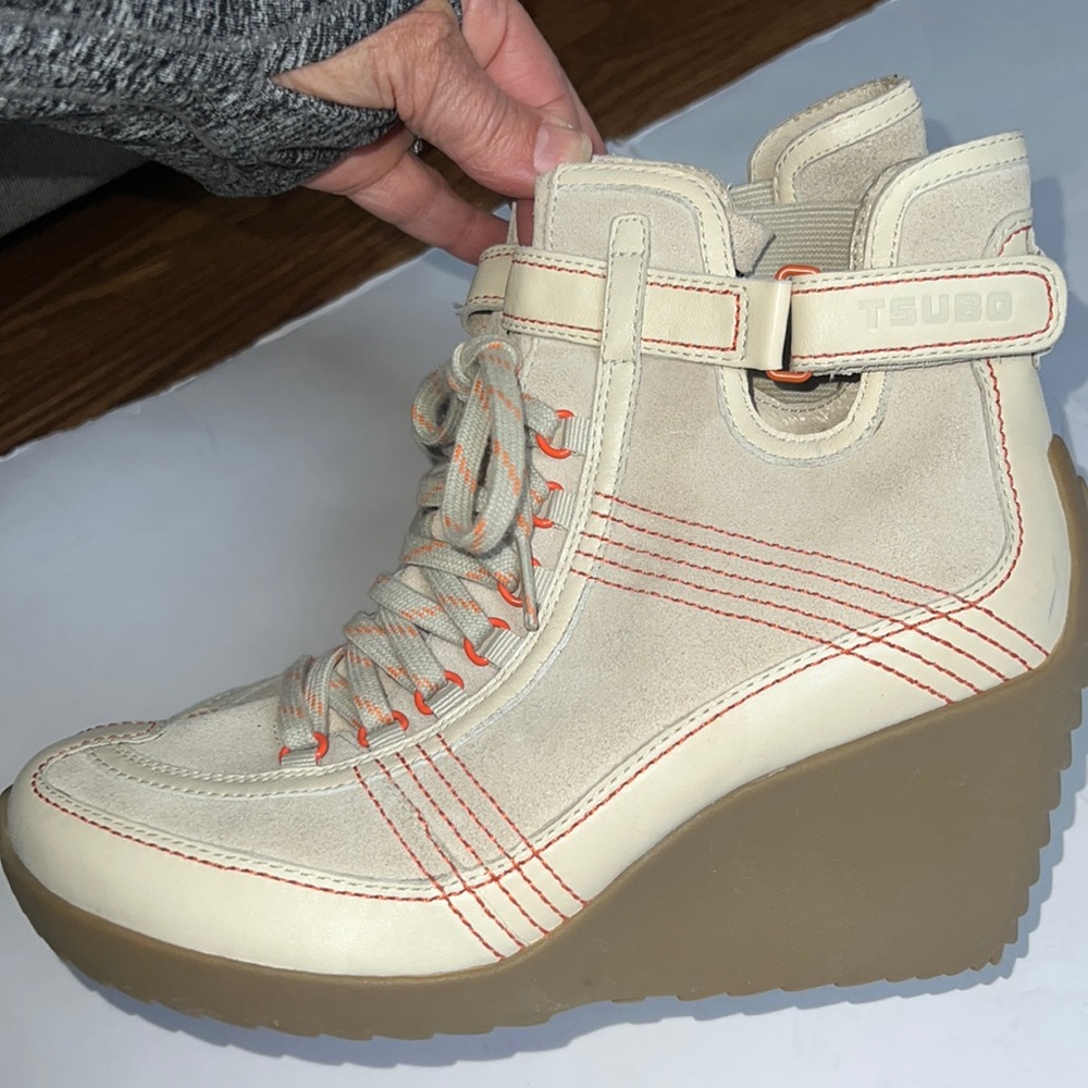 Tsubo wedge heeled lace up sneaker style ankle boots